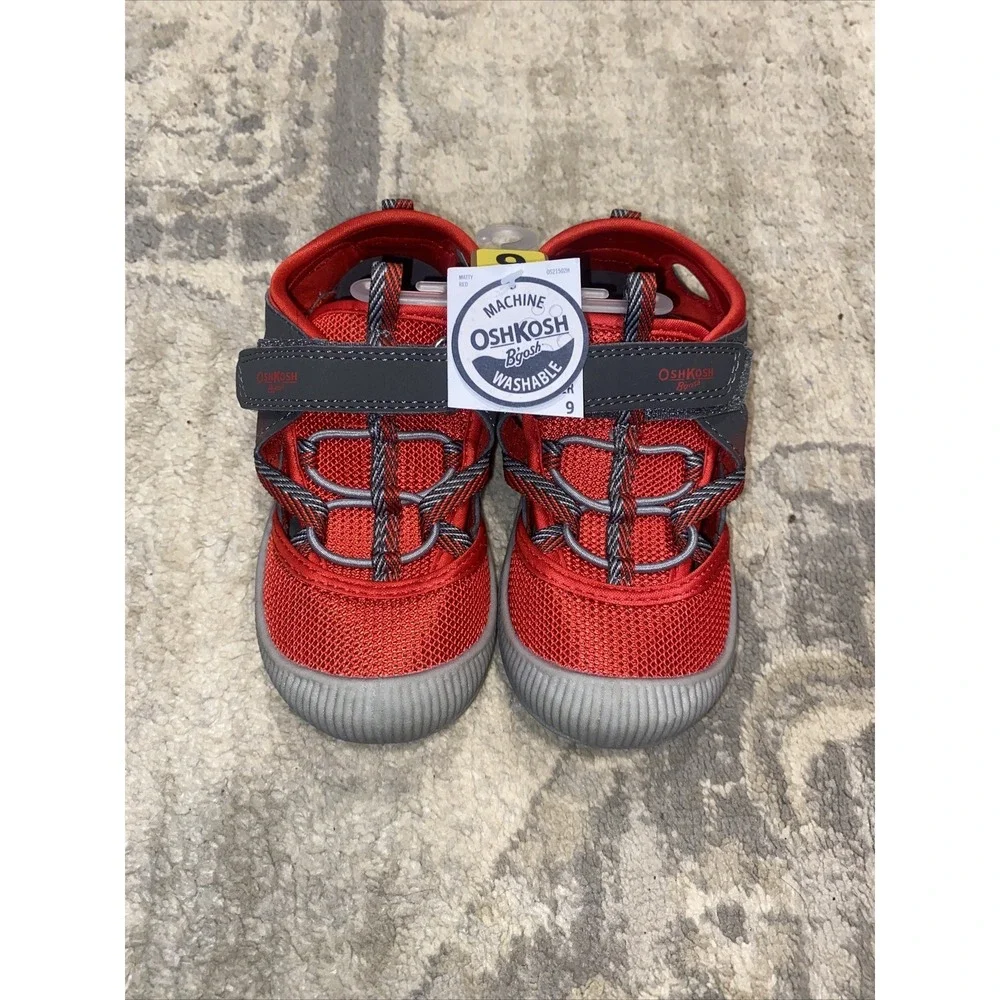 OshKosh B'gosh Toddler Boys Sz 9 Red Gray Bump Toe Sneakers New